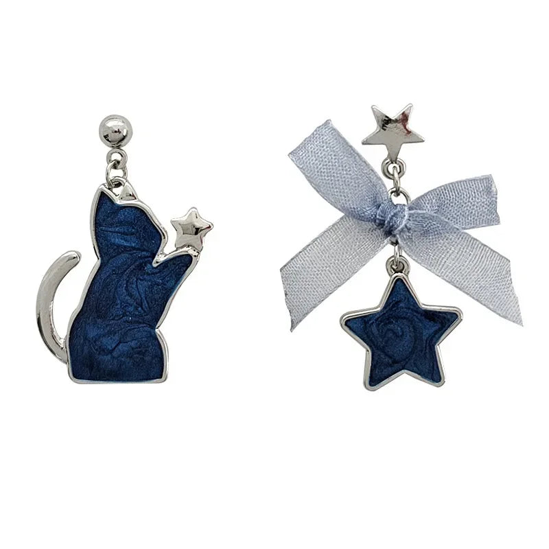 Women-Teen Girls Metal Long Tassel Asymmetrical Enamel Needle Cute Cartoon Cats Coffee-Teacup Dangle Drop Fine Imitation Earrings/Colors-Green/Multicolor/Geometric/Animals
