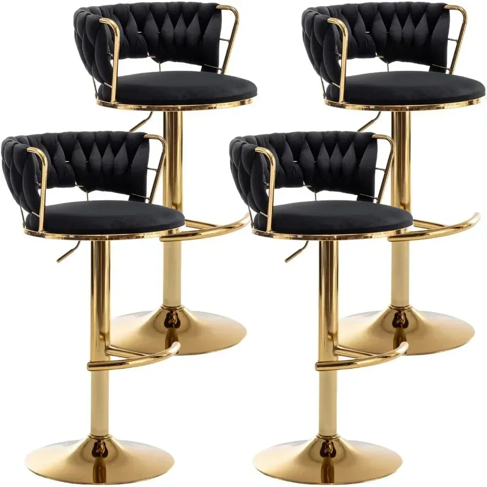 4 pcs Round Swivels 360 Low Back Height Adjustable Metal Arms Velvet Upholstered Foam Cushion/ Thicken Metal Tube Frame-Footrest/ Weight Capacity 300lbs/