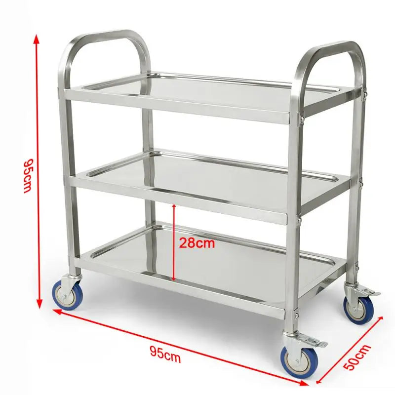 Three-Tier Metal Stainless Steel Silver Kitchen Dining Carts/With 4 Wheels