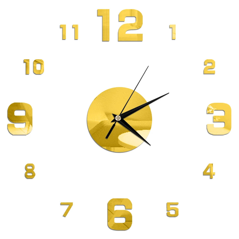 Self-Adhesive Waterproof Vapor-Proof Non-Toxic Safe Acrylic 3D Mirror Wall Clock Decals/Colors-Black/Silver/Gold