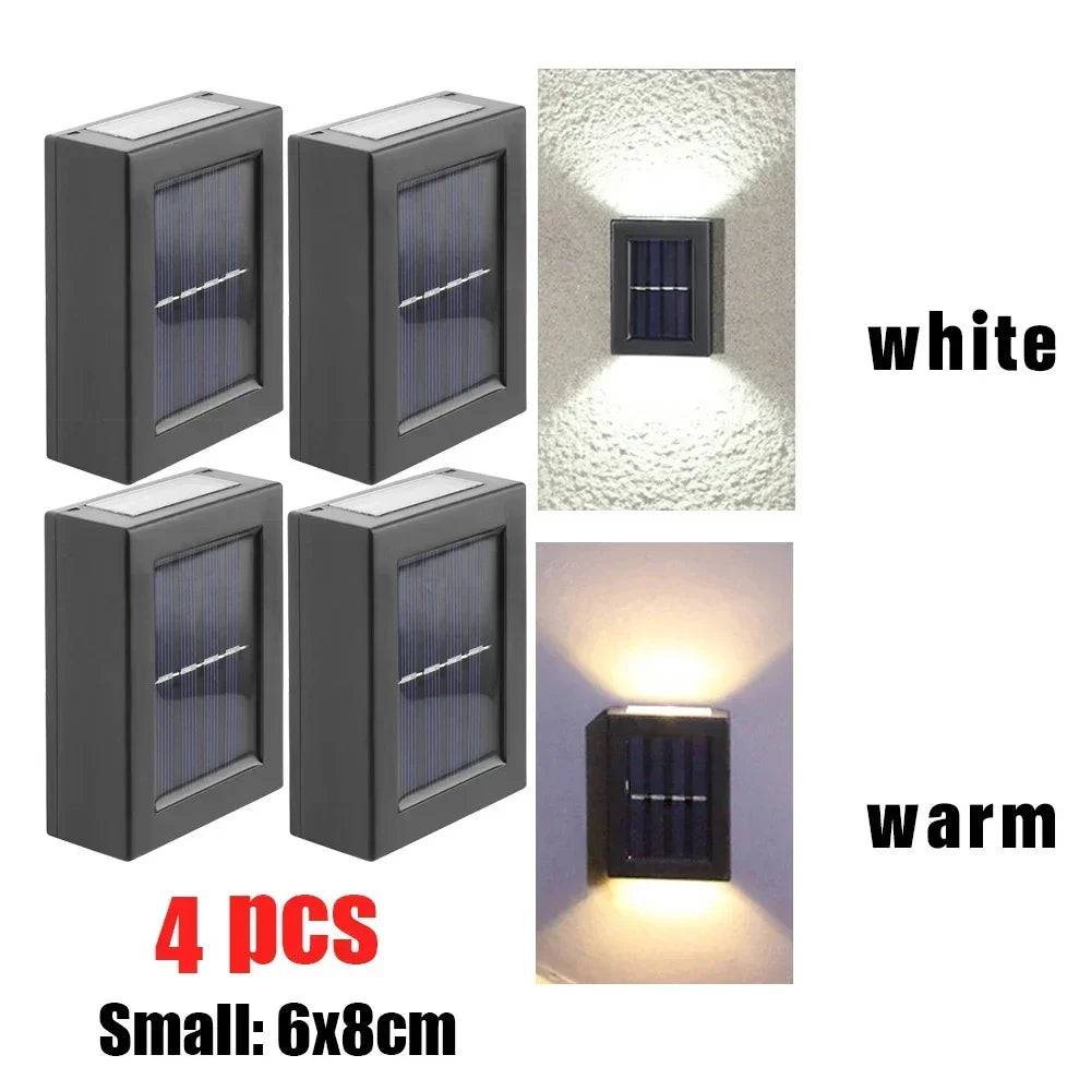 2 LED Solar Wall Light UP and Down Illuminate Outdoor Sunlight Sensor Lamp IP65 Waterproof Decor for Home Garden Porch 1~8 packs