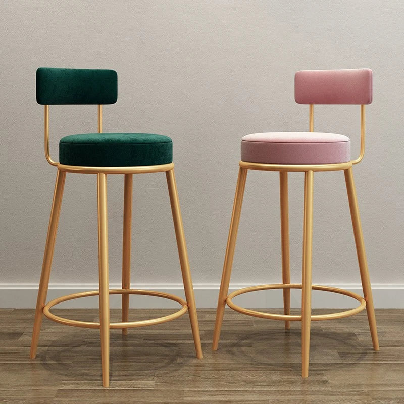 Nordic Iron Framed Low Backrest Upholstered Velvet Armless Bar Stools/Colors- Blue/Green/Black/White/Pink/Gold