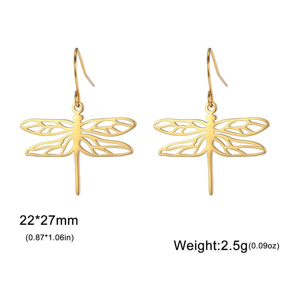 My Shape Dragonfly Earrings for Women Girls Gold Color Stainless Steel Dangle Earrings Hoop Earrings Insect Fashion Jewelry Gift