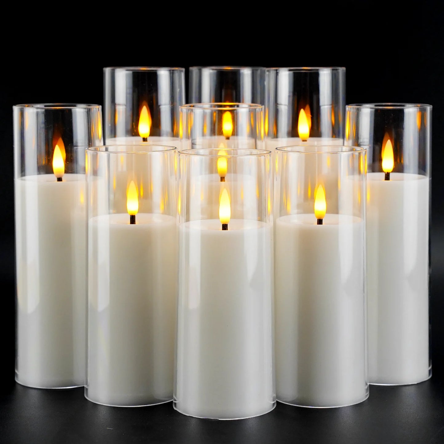 9 PCS White LED Plastic Flameless Candle Simulation Warm Plastic Acrylic Round Candle Light Holder/Remote Control/2 AA Batteries Not Included