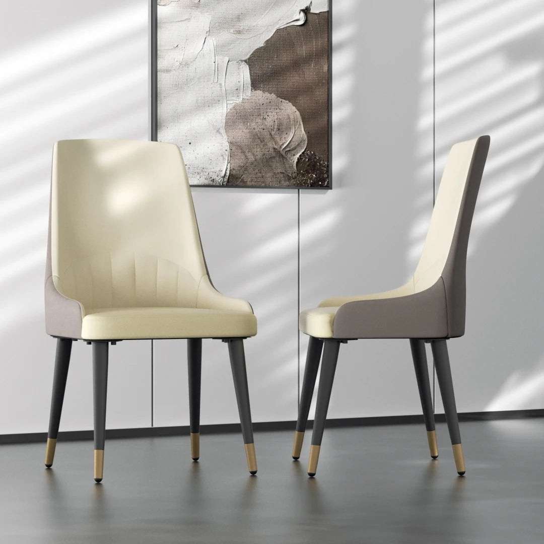 2 PCS Set LUVODI Orange-Grey Upholstered Faux Leather Dining Chairs/ Low Armrest/ Metal Legs