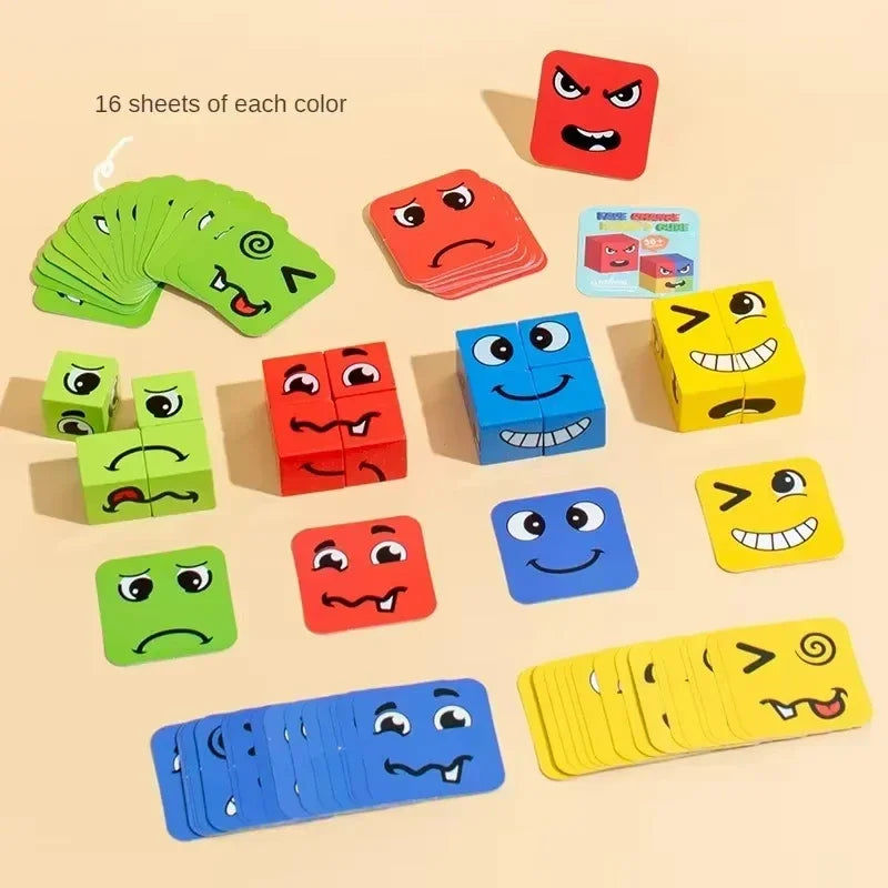 Plastic Kids Face Change Expression 3D Jigsaw Board Puzzle Building Blocks Montessori Cubes/Ages 3-14+years Old/Colors-Multicolor/Red/Blue