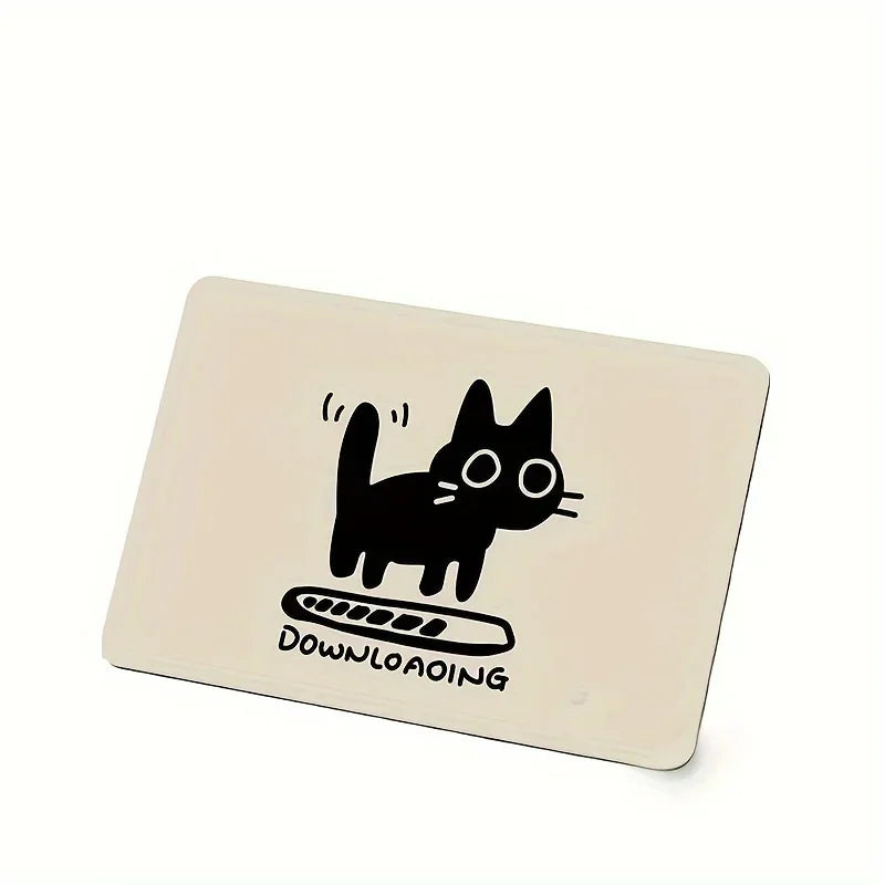 Small Rectangle Non-Toxic Cartoon Kawaii Black Cat Animal Illustration Fabric Washable Non-Slip Rubber Lock Edge Gaming Mouse Pad