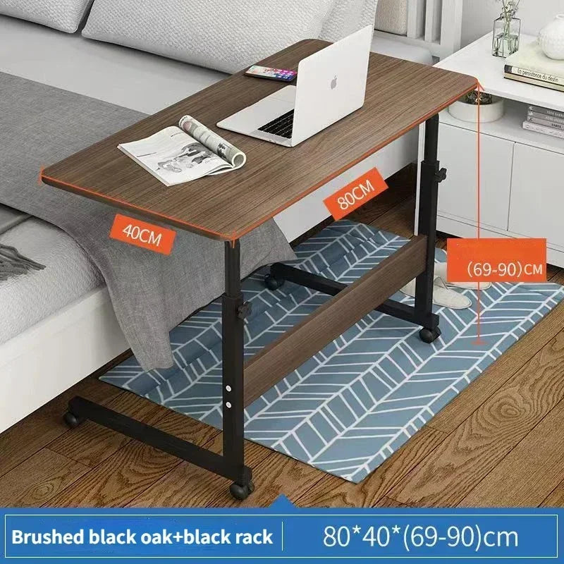 NULL Free-Standing Rectangle Shaped Black Oak Wood Top-Collapsible Adjustable Shelves Metal Frame Laptop-Computer Desks/4 Roller Wheels/Assembly Required