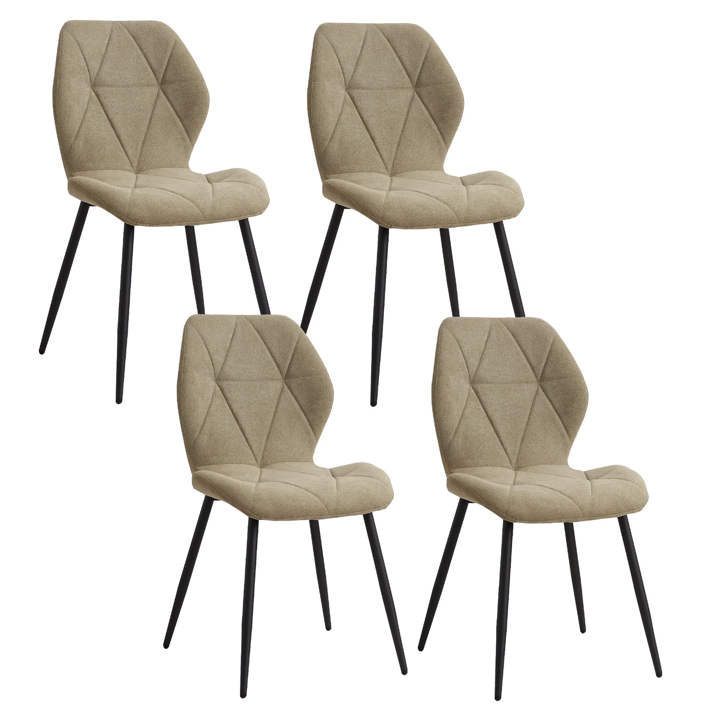 EGOONM Modern Black Upholstered Padded Linen Fabric Metal Legs-Feet 4 Kitchen-Dining Room Chairs/Dimensions: L 42cm x W 48cm x H 86cm/Colors-Black/Blue/Beige/Gray