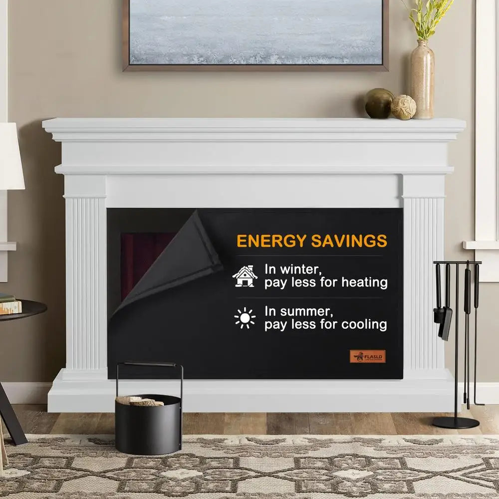 Indoor USA FLASLD Black Energy Saving Unfinished Fireplace Draft Stopper Magnetic Closure Fireproof Cloth Covers /For Summer-Winter