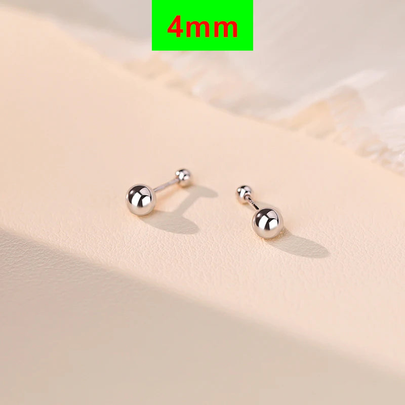INZATT Real 925 Sterling Silve 3/4/5mm Bead Screw Mini Stud Earrings for Women Classic Fine Jewelry Ear Bones Accessories