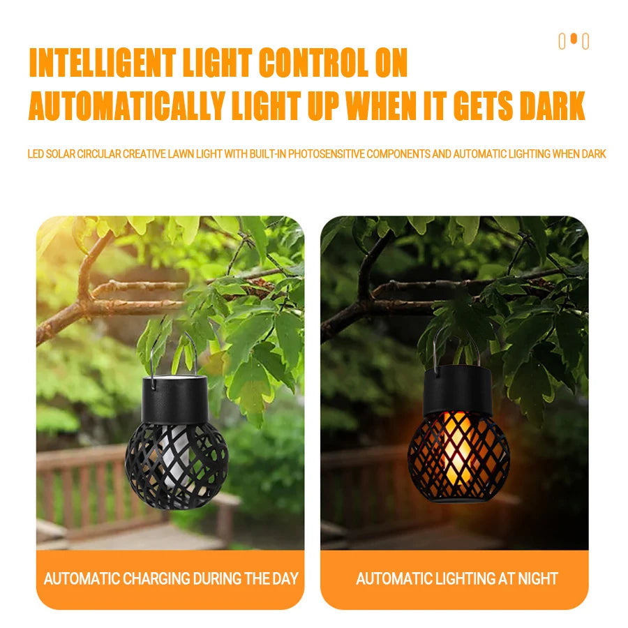 1-6Pcs LED Outdoor Flame Effect Hanging Lantern Out Waterproof Garden Decoration Lamp Solar Fairy Light For Patio Garden Yard