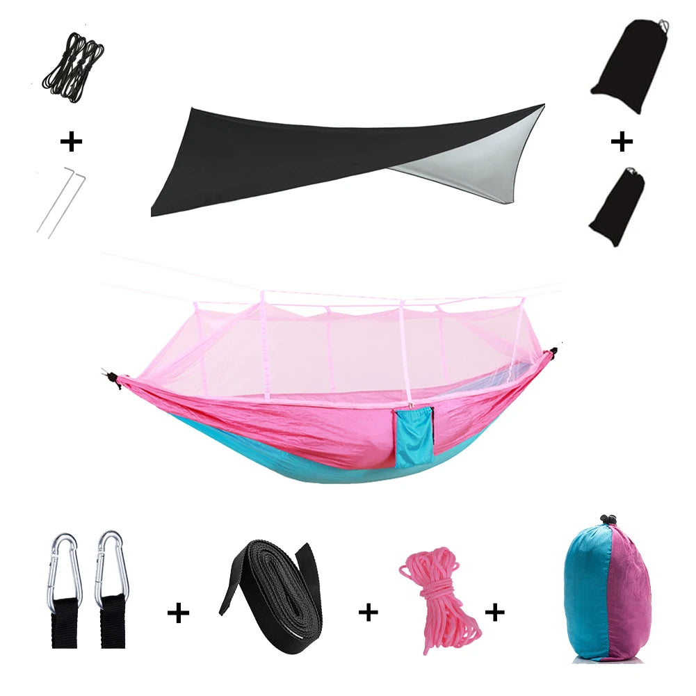 Outdoor Lightweight Waterproof Portable Nylon Mosquito Net-Rope Sleeping Camping Tarp Hammocks/Colors-Camouflage/Gray/Pink/2 Tree Straps/2 Steel Carabiners/Hammock Bag/Load Bearing Weight : 440 lbs