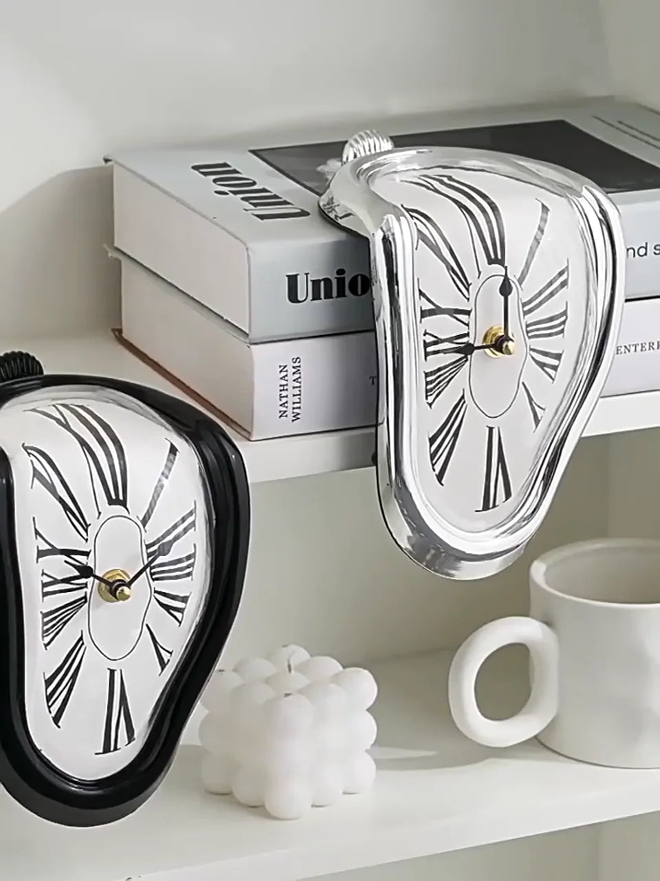 Salvadoran Dali Chrome Acrylic Roman Numeral Numbers Cartoon Distorted Plastic Silent Melting Wall Clocks/Colors-Gold/Black/Silver/White