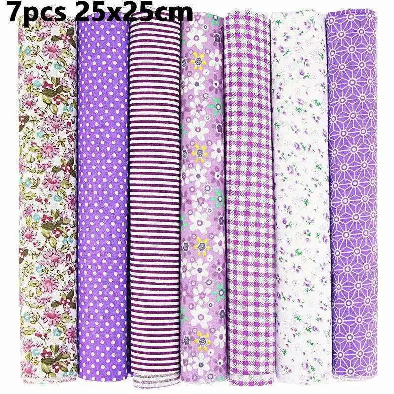 1-Set 7 Different Colors Handmade Anti-Static 100% Cotton Plain Dyed Woven Printed Quilting Brocade Fabric Squares/Colors-Multicolor/Floral/Animal/Orange/White/Gray/Red