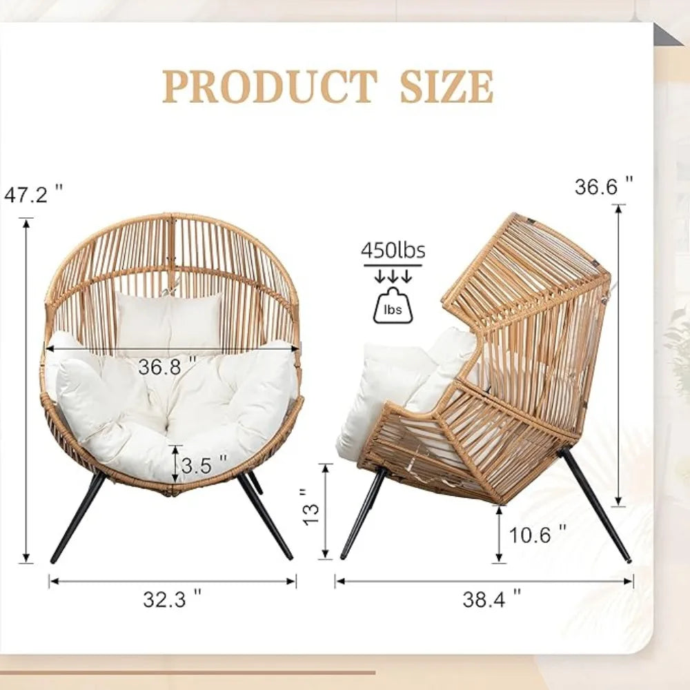 Outdoor Beige Wicker Egg Chair PE Rattan Chair with Cushion/Dimensions L x W: 32.3"L x 38.4"W/