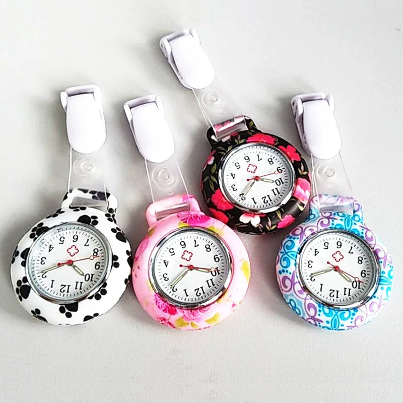 Adults Round Unisex Waterproof Nurses-Doctors Glass Mirror Face Acrylic Dial Colorful Multicolor Silicone Resin Case Clip-On Quartz Analog Display Arabic Numeral Fob Pocket Watch