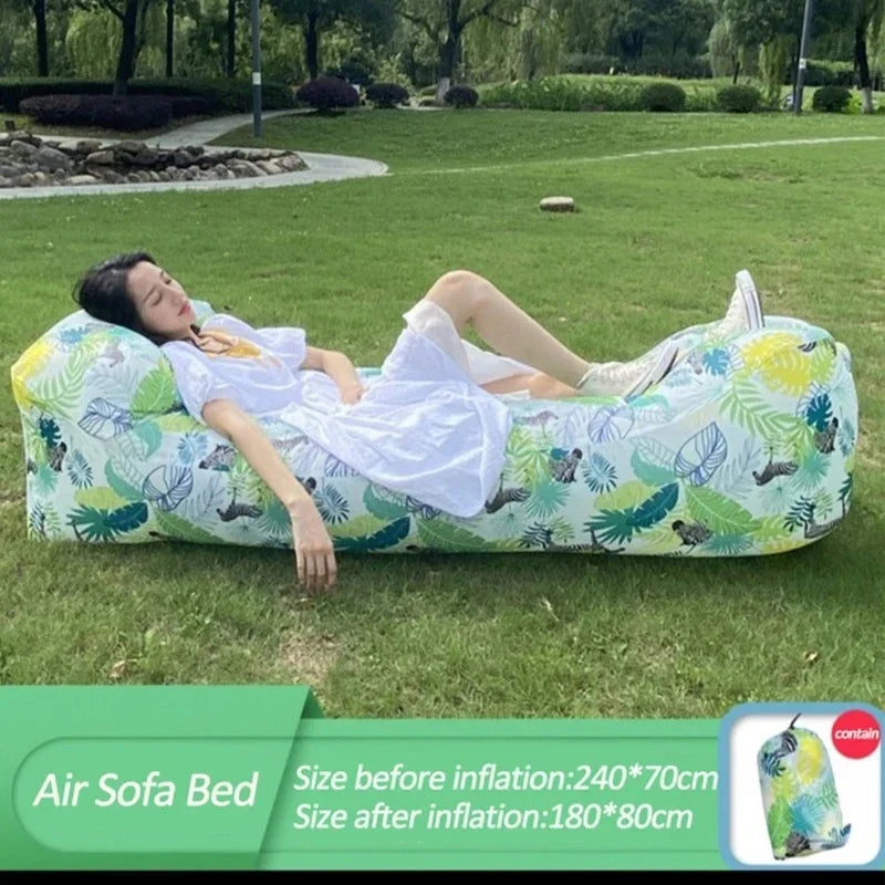 Outdoor Waterproof Inflatable Banana Shaped Oxford Cloth Polyester Fabric Lazy Pillow Air Sofa /Size: 200 x 240x 70cm/Weight Limit 400 kg (881 lbs)/Colors-Blue/Black/Brown/Beige/Gray/Geometric/Green/Multicolor