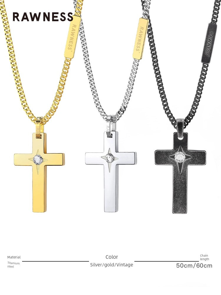 Rawness Cross Necklace Lone Star Clavicle Chain Hip Hop Men Jeweled Pendant 520 Gift for Boyfriend