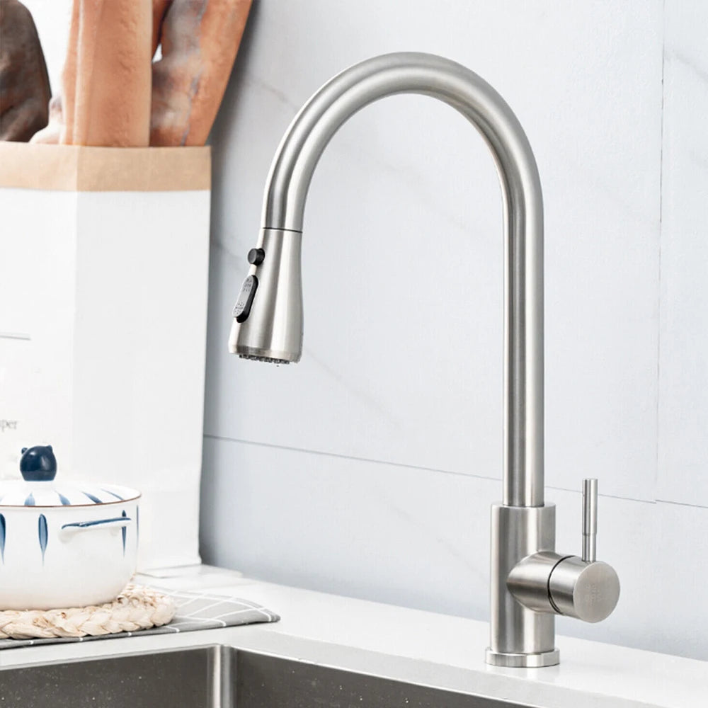 Kitchen Black-Silver Color Deck Mounted Brass Body Plastic Pull Out Single Sprayer Polished Chrome Faucets