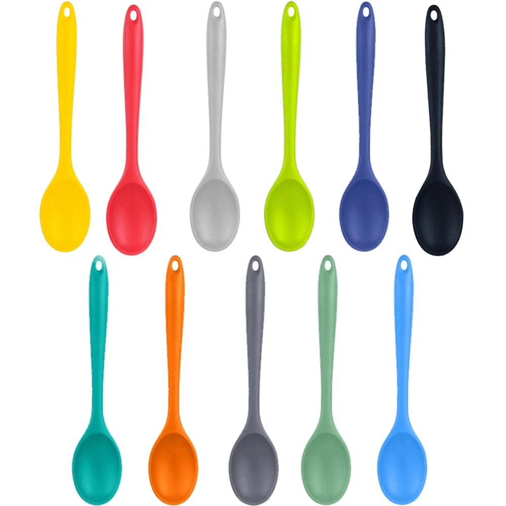 Kitchen Multicolored Thermostability Anti-Corrosion Soft Silicone Spoons/With Hook Hole /Colors-Multicolor/Blue/Green/Yellow