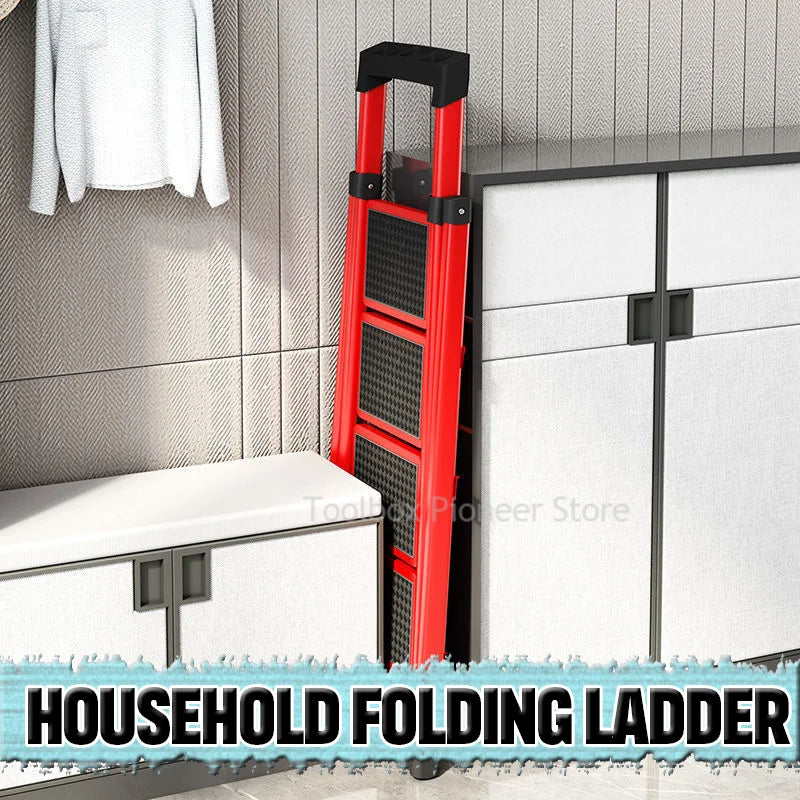 4 Tiers Lightweight Anti-Slip Folding Carbon Stainless Steel Portable Step Stool Ladders/ 3 Steps/ 4 Steps/Colors-Black/Red