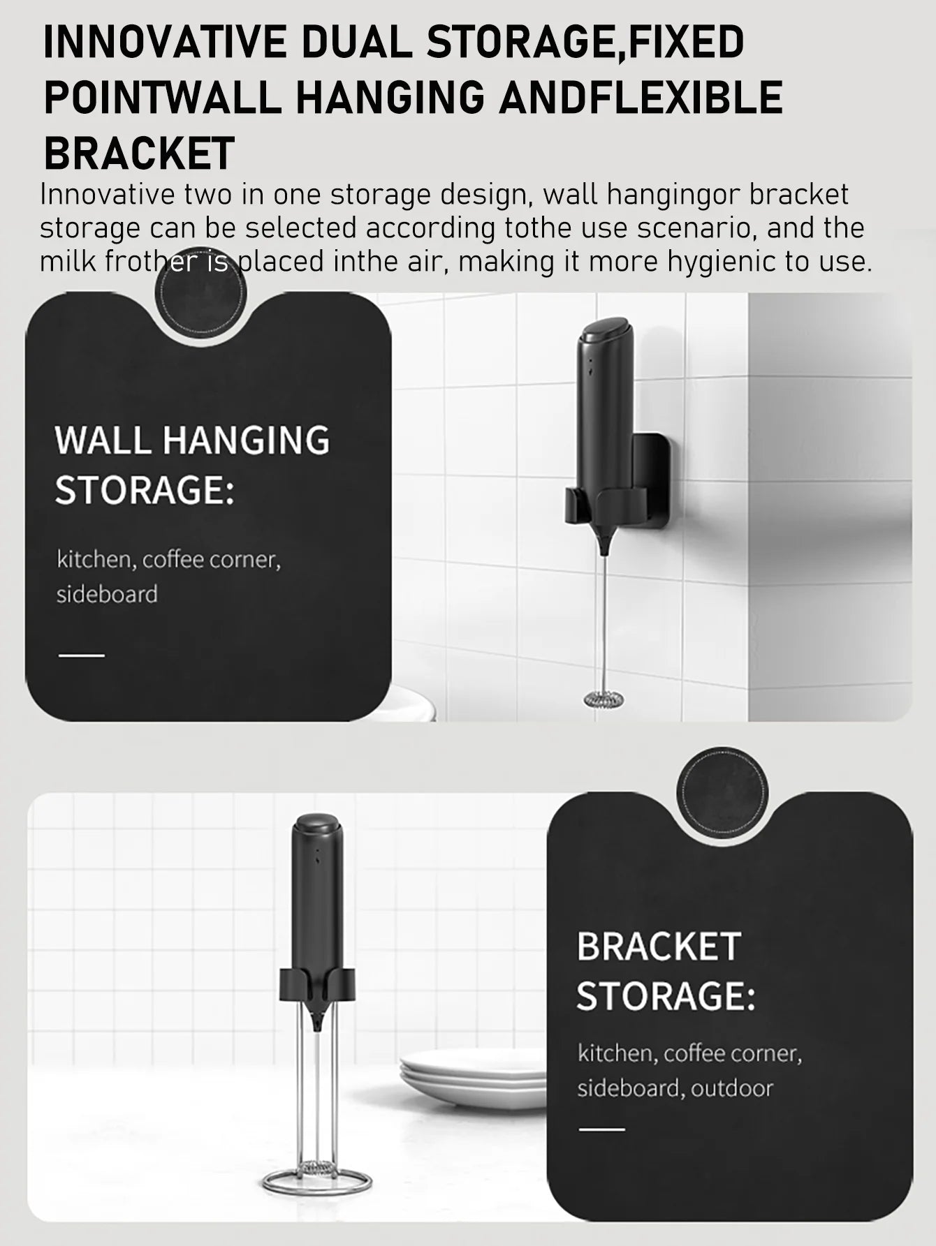 USB Black Rechargeable Handheld Stain Steel Stirring Head Electric Milk Frother Wand