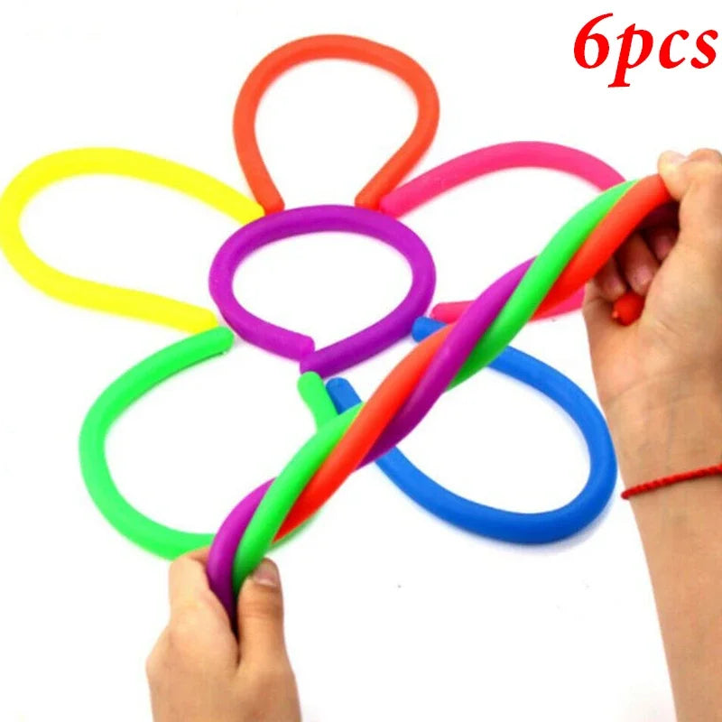 6-12 PCS Set Multicolor Soft Rubber Twistable TPR Stretchable Elastic Rope Relief Stress Fidget Toys/Ages: 7-18 + Years Older