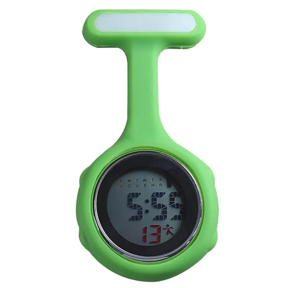 Women Silicone Round Waterproof Digital Dial Clip-On Nurse Fob Electric Battery Pocket Watch/Alarm-Date Display/Colors-Purple/Green/Blue/Yellow/Light Blue/Cyan/Pink/Orange/White/Red/Light Cyan/Purple-Red/Dark Blue