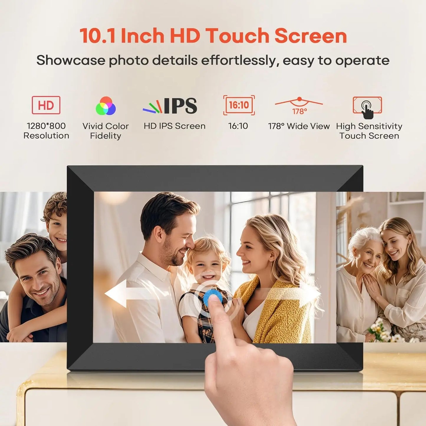 Digital Wireless-Instant Sharing 10.1 HD Touchscreen Photo Picture Frames/Holder Stand /Power Adapter/JPEG Image/WIFI-UBS/Wall Mount/Colors-Black/White