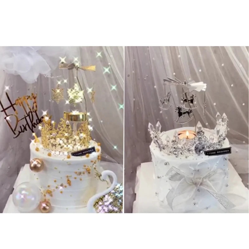 Gold Stainless Steel Metal Rotating Carousel Deer-Snowflake Small Tealight Candleholders