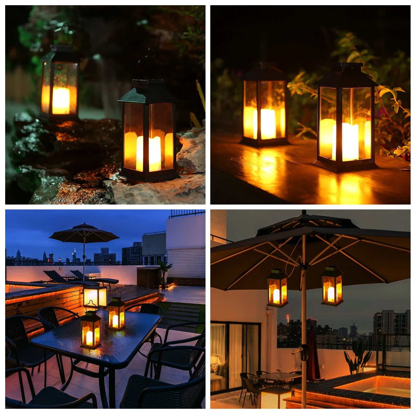 2 PCS Set Neoglint Black Polysilicon Outdoor LED Solar Flameless Flickering Light Effect Built-In Battery Hanging Hook Lantern Lights