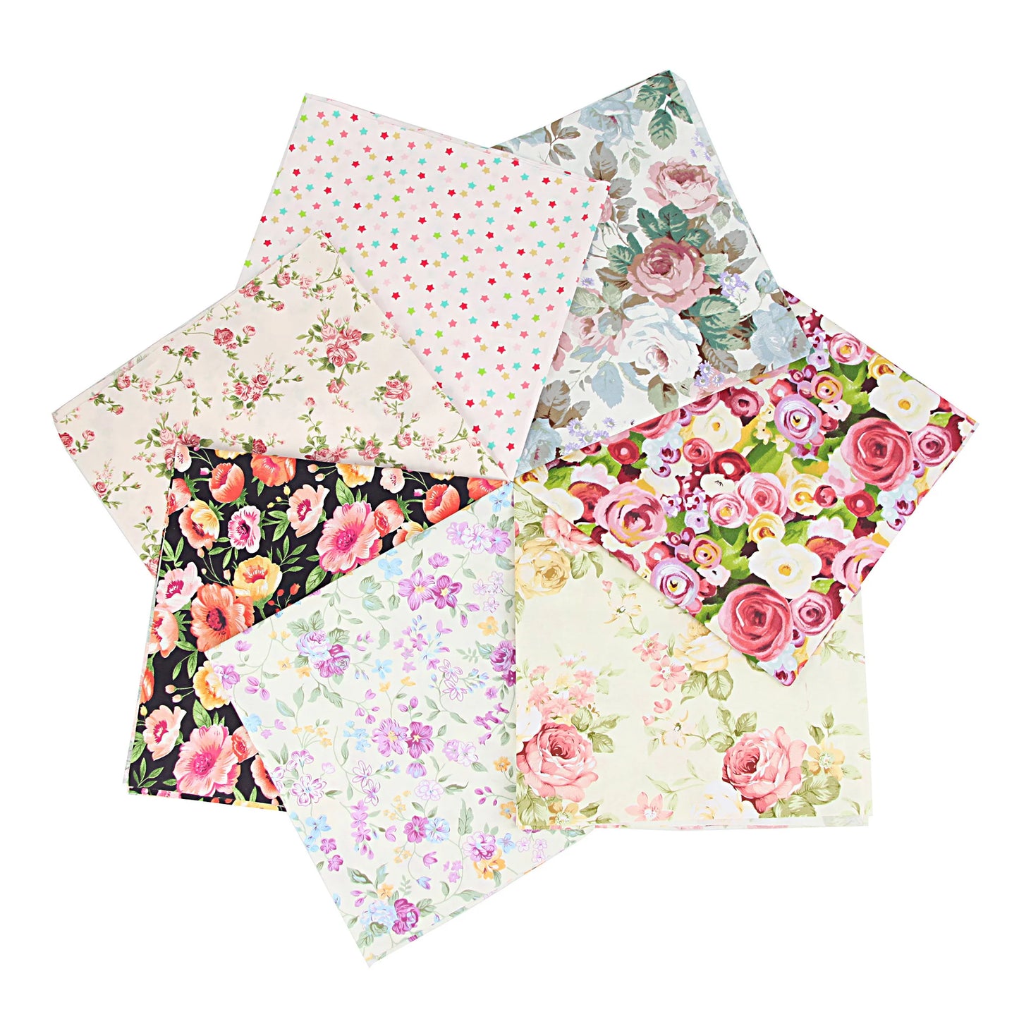 1-Set 7 Different Colors Handmade Warp Knitted Squares Laminated Printed 100% Cotton Patchwork Quilting Brocade Fabric Cloths/Floral/Striped/Geometric Designs/Machine Washable/Ironing Instructions