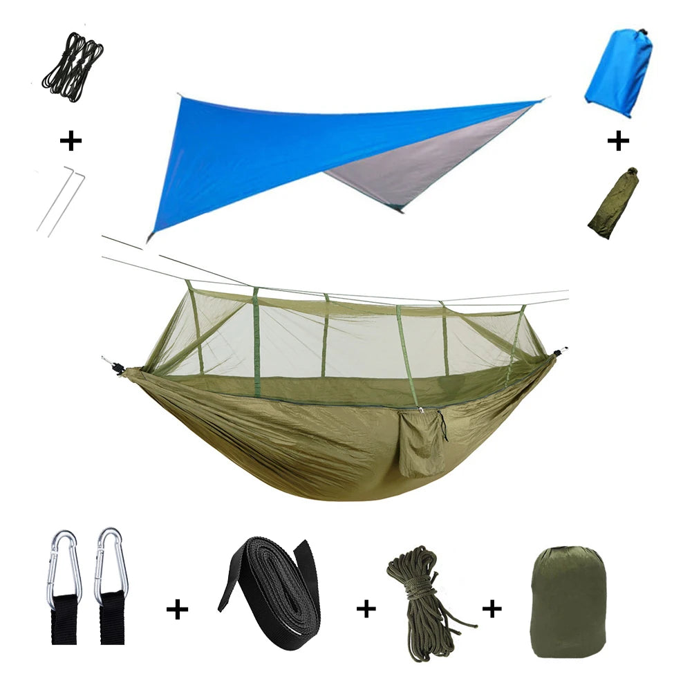 Outdoor Lightweight Waterproof Portable Nylon Mosquito Net-Rope Sleeping Camping Tarp Hammocks/Colors-Camouflage/Gray/Pink/2 Tree Straps/2 Steel Carabiners/Hammock Bag/Load Bearing Weight : 440 lbs