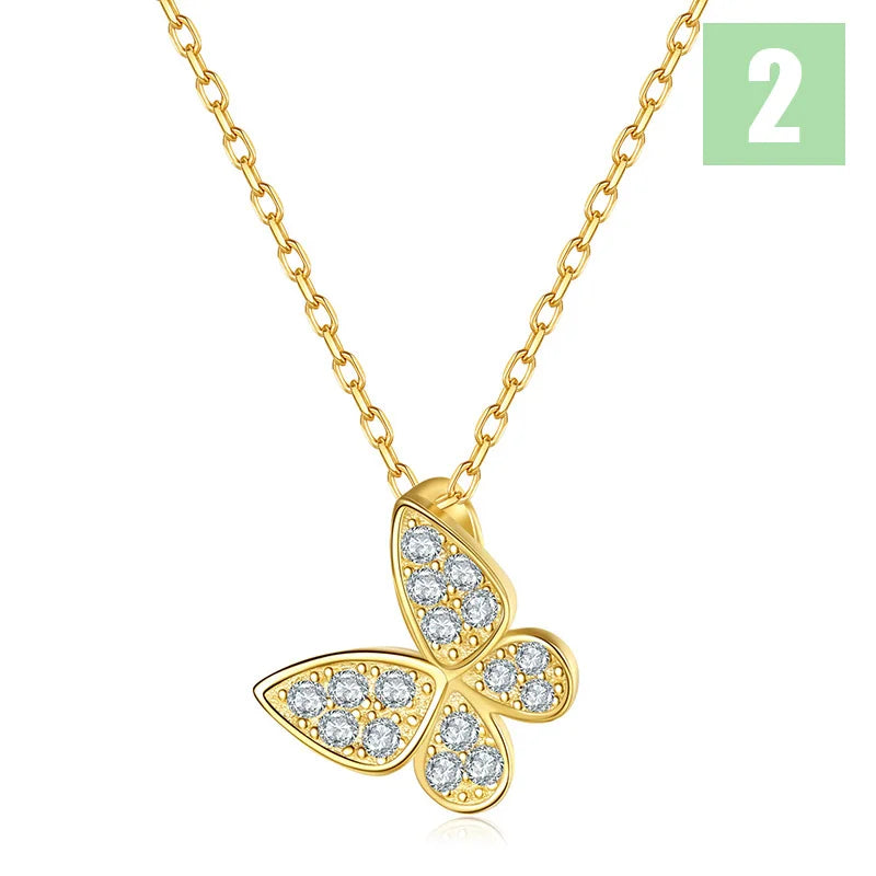 TrustDavis Girls Real 925 Sterling Silver Necklace Butterfly Heart Pendant Birthday Gift for Women Daughter Jewelry DS4036