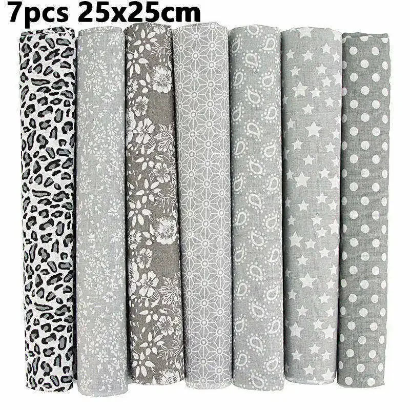 1-Set 7 Different Colors Handmade Anti-Static 100% Cotton Plain Dyed Woven Printed Quilting Brocade Fabric Squares/Colors-Multicolor/Floral/Animal/Orange/White/Gray/Red