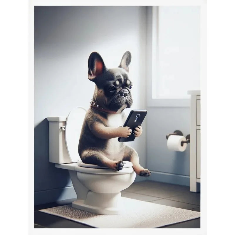 No-EN-Name-Null Modern Waterproof Handprinted Unframed Canvas Rectangle Shaped Abstract Funny Humorous Animals Bathroom Human-Like Sitting On The Toilet Wall Art Prints /Colors-White/Multicolor/Animals/Gray