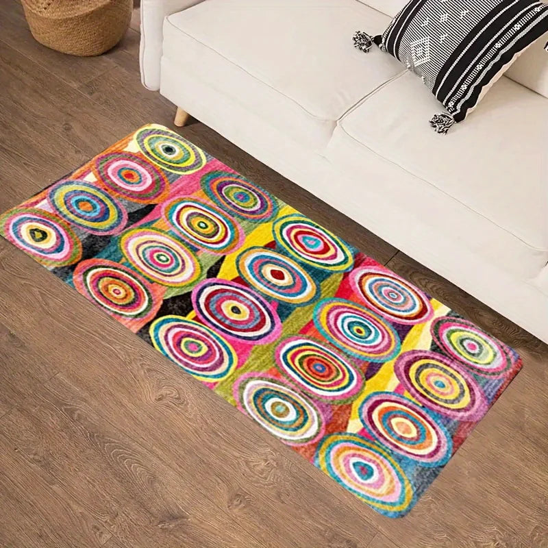 Indoor Polyester Bohemian Circle Design Floor Mats/Colors-Multicolor/Geometric Pattern