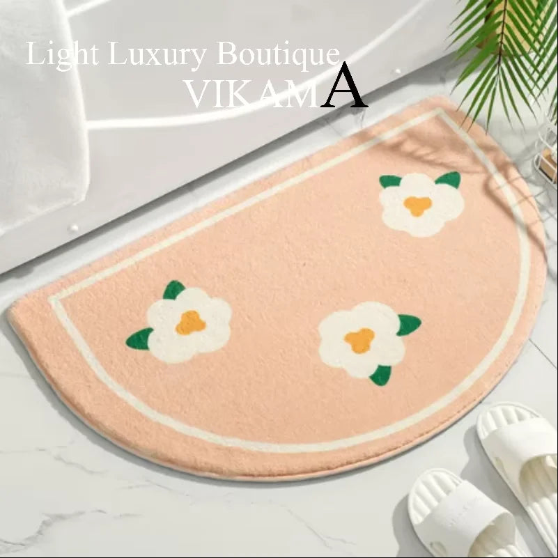 VIKAMA Indoor Hand-Machine Washable Half-Circle Anti-Slip Bottom Cute Cartoon Strawberry Imitation Cashmere Polyester Bathroom Mats / Colors-Pink/Animals/Floral/Dots/Brown/Yellow/Multicolor