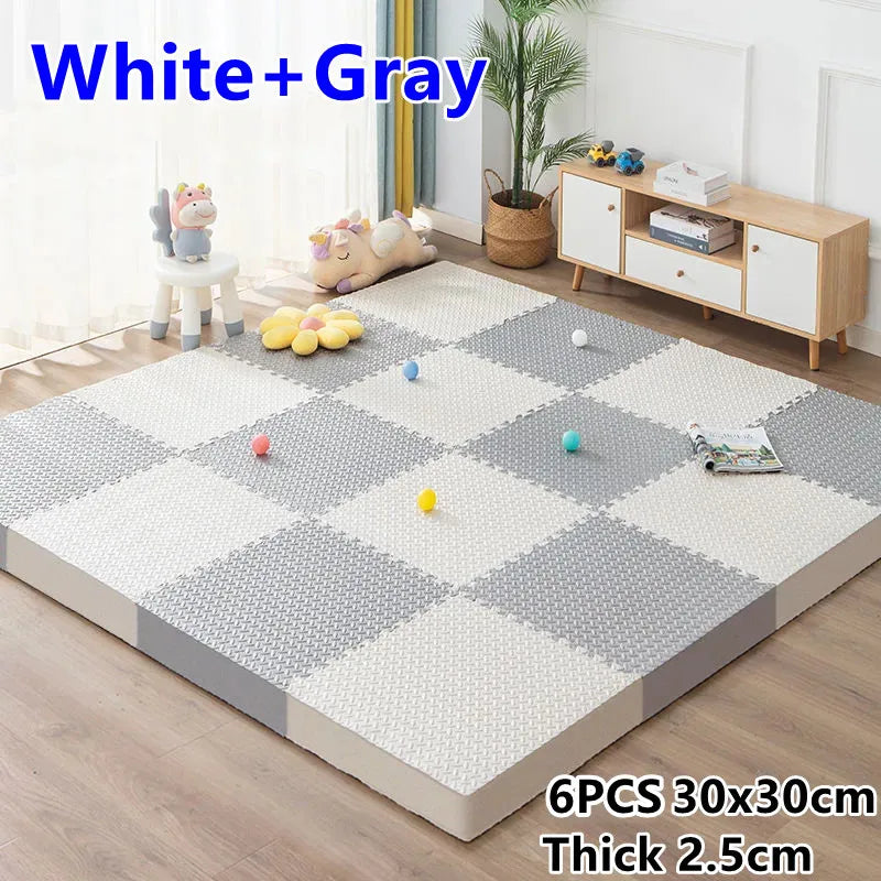 Tatame Babies 6 PCS Set Thick Strong Cuttable Elastic Split Interlocking Foam Joint Anti-Slip Bottom Playroom Floor Mats/Colors-Multicolor/Pink/Gray/White/Purple/Beige/Geometric