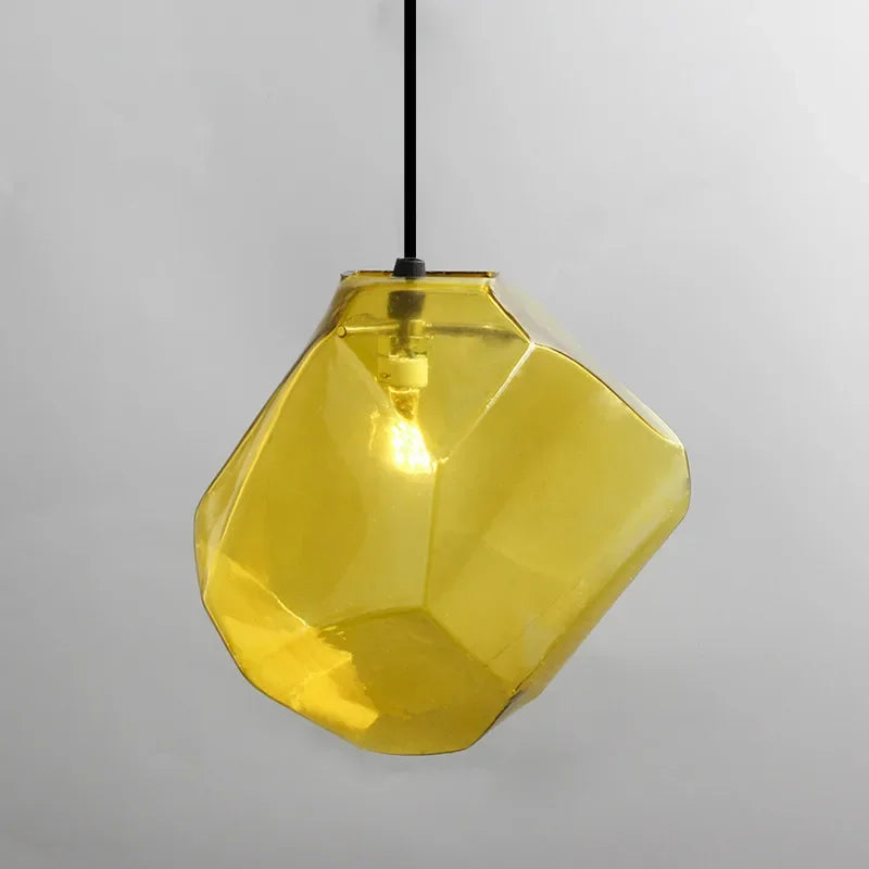Indoor ART DECO Colorful LED Stone Shape Glass Cord Pendant Ceiling Light Fixtures/ Colors-Red/Blue/Brown/Yellow/Clear