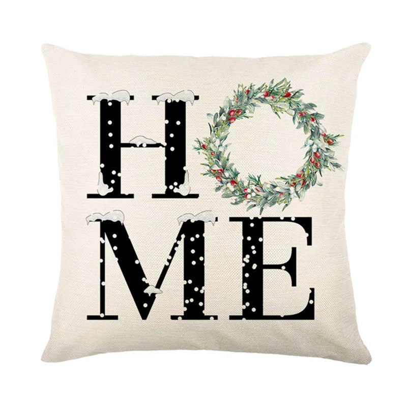 4 PCS Set Christmas Linen Snowman-Elk-Yarn Mittens-Christmas Tree-Wreath Plaid Throw Pillows/Colors-White/Red/Gray/Plaid
