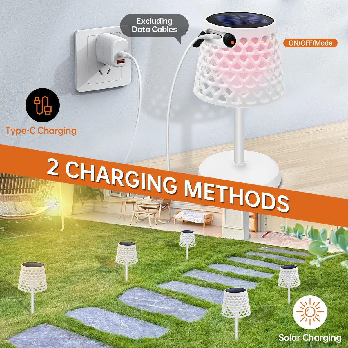 LED Solar Table Lamp Outdoor Waterproof 3 Way Installation Wall Lamp For Garden Solar Modern Bedsid Lamp Cordless Desk Lamp