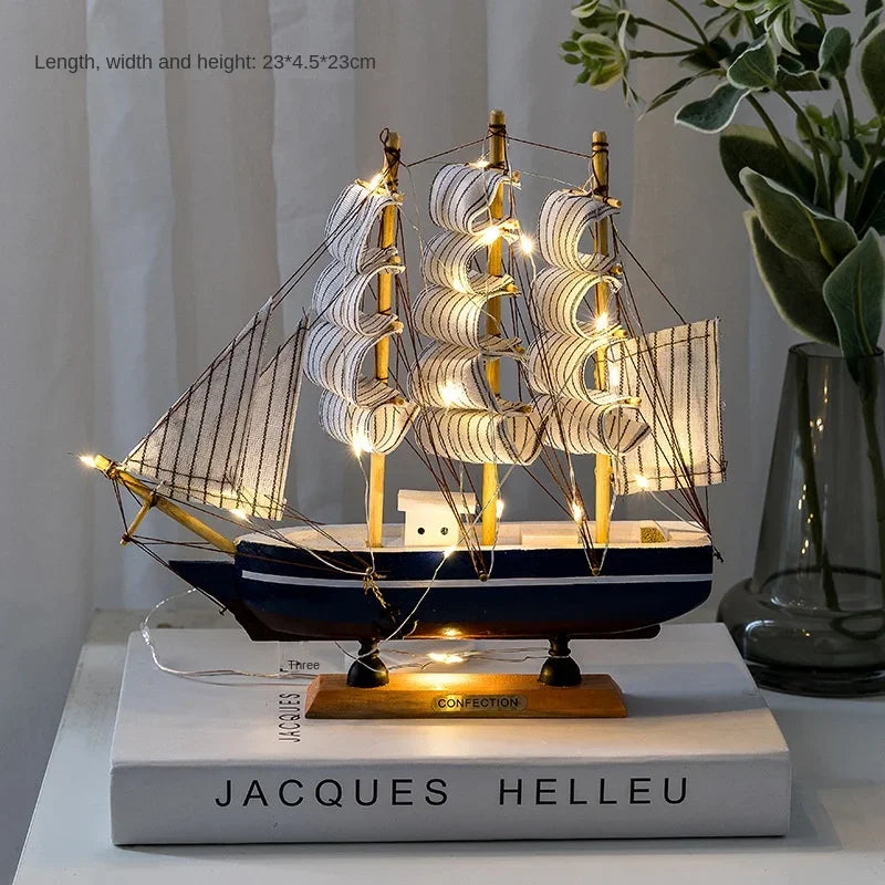 Wood/Fabric Nautical Sailboat Models/Colors-White/Black/Blue