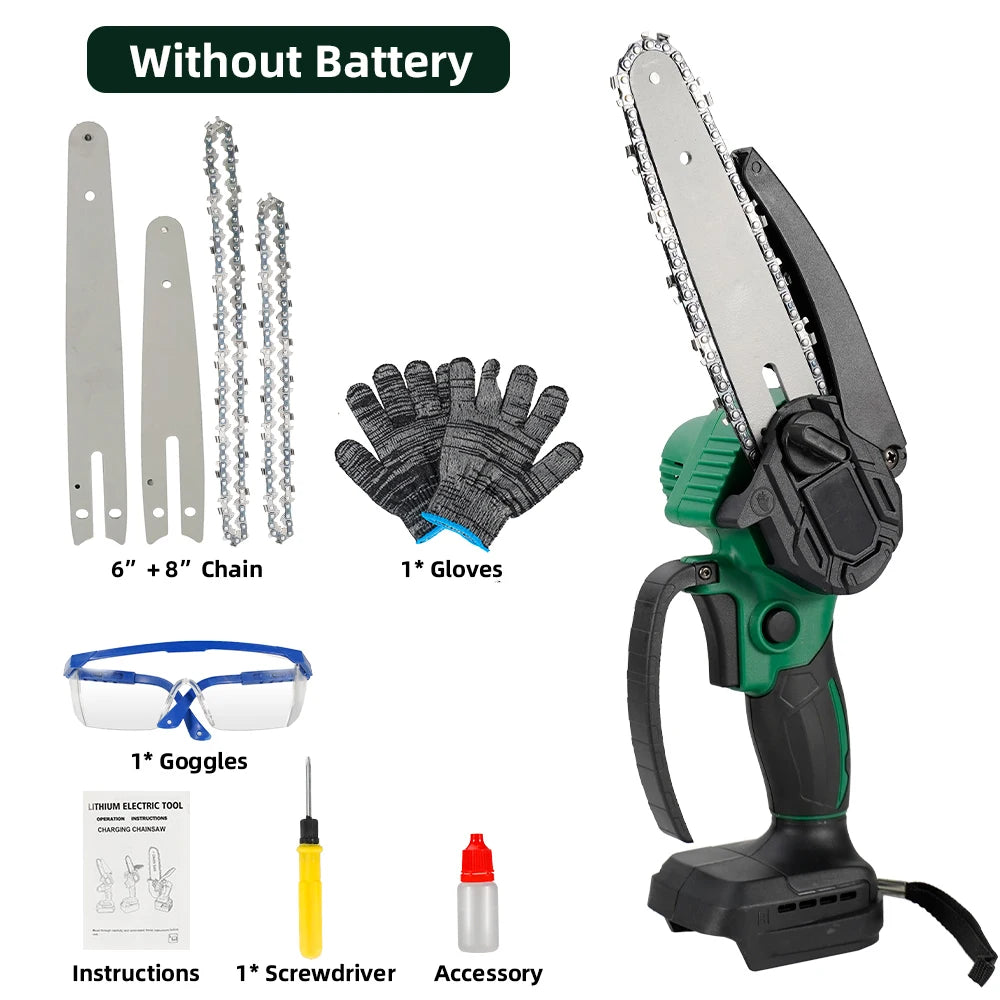21V 6+8Inch Brushless Chainsaw Mini Cordless Electric Chain Saw Woodworking Handheld Pruning Shears Garden Cutting Trimming Toos