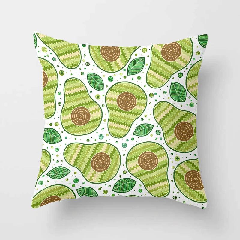 100% Polyester Avocado Printed Pattern Cushion Pillowcases/Colors-Green/Floral/White