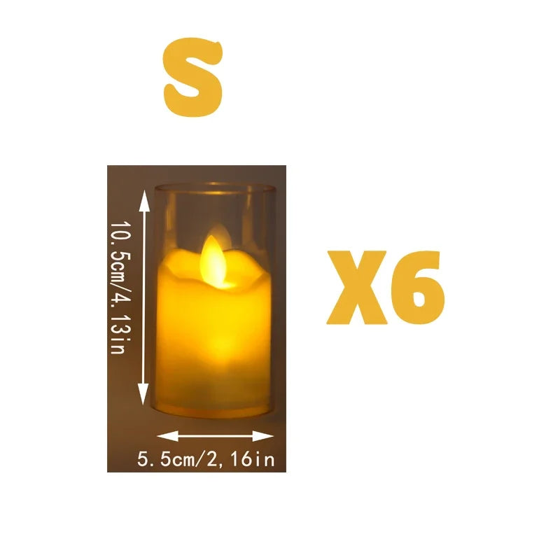 6 PCS Set LED Round Cup-Shaped Plastic Acrylic Glass Electronic Realistic Flickering Flameless Small Tealight Candles/Batteries Included/ 3 Extra-AG13 Batteries/Colors-White/Clear/Yellow