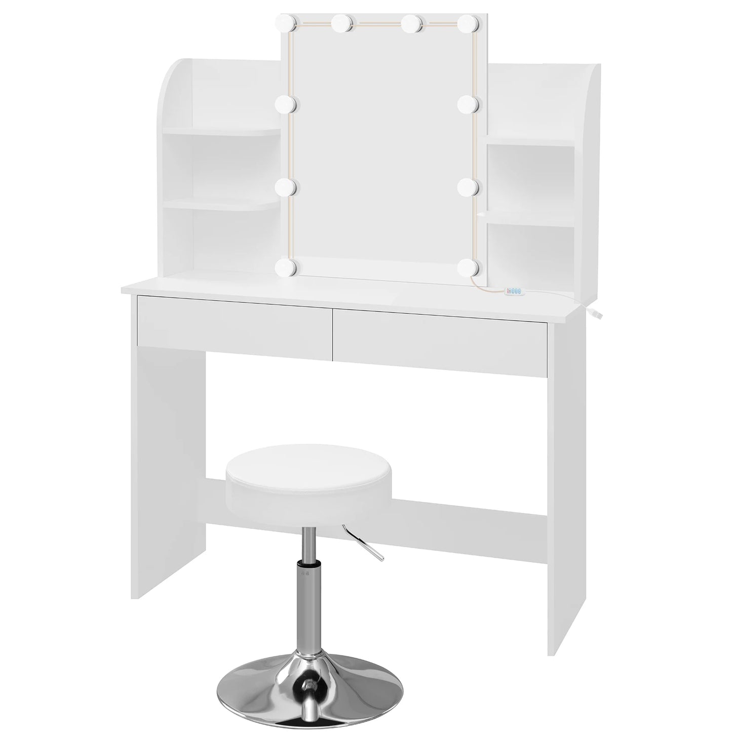 Wood White Vanity Dressing Table Set w/ LED Lighting for Stool/ Height-Adjustable Chair/ Table -108 x 142 x 40 cm (W x H x D)