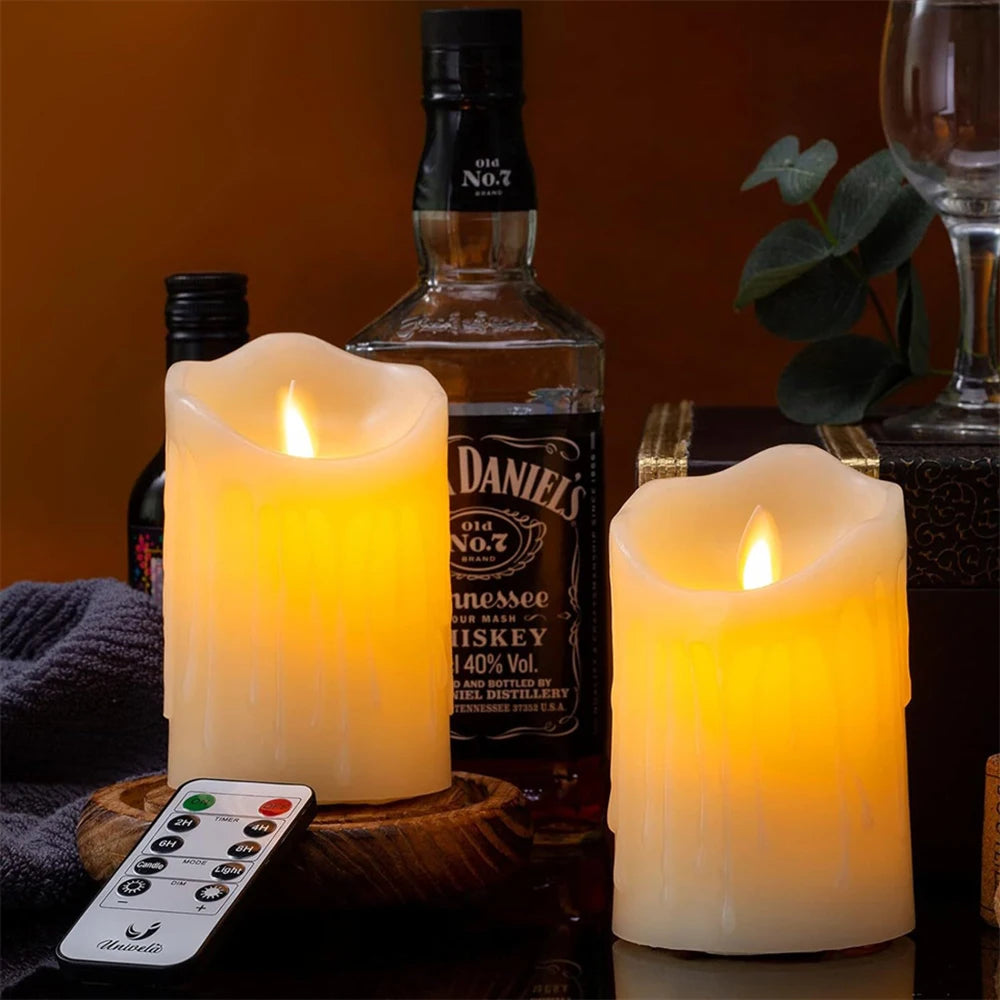 3 PCS Set LED Plastic Yellow Flickering Flameless Round Candles /Remote Control/Battery Not Included /2-AA Batteries Required