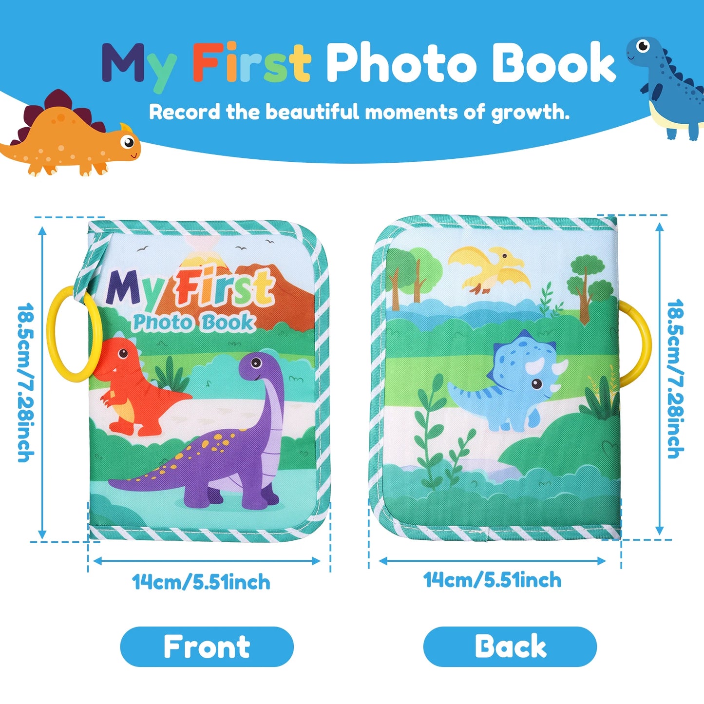 Babies Green Cartoon Flying Pterodactyl-Dinosaurs My First Year Photo Book Soft Cloth Case Fabric Loose-Leaf Transparent Bag Mirror 17 Photo Albums/Versatile Round Hook/Ages: Babies 0-24 Months